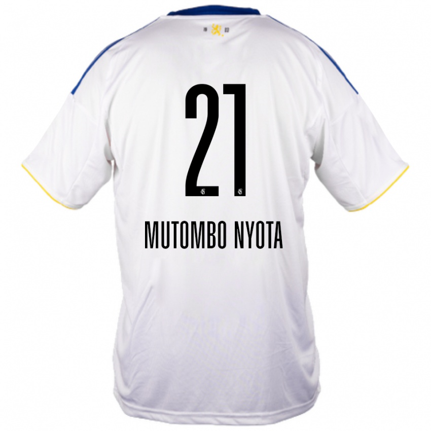 גברים ג׳אאל מוטומבו ניוטה #21 לבן כחול צהוב הרחק ג'רזי 2025/26 חולצה קצרה