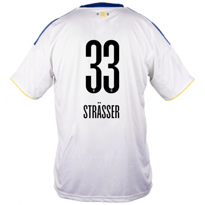 גברים Jannick Strässer #33 לבן כחול צהוב הרחק ג'רזי 2025/26 חולצה קצרה