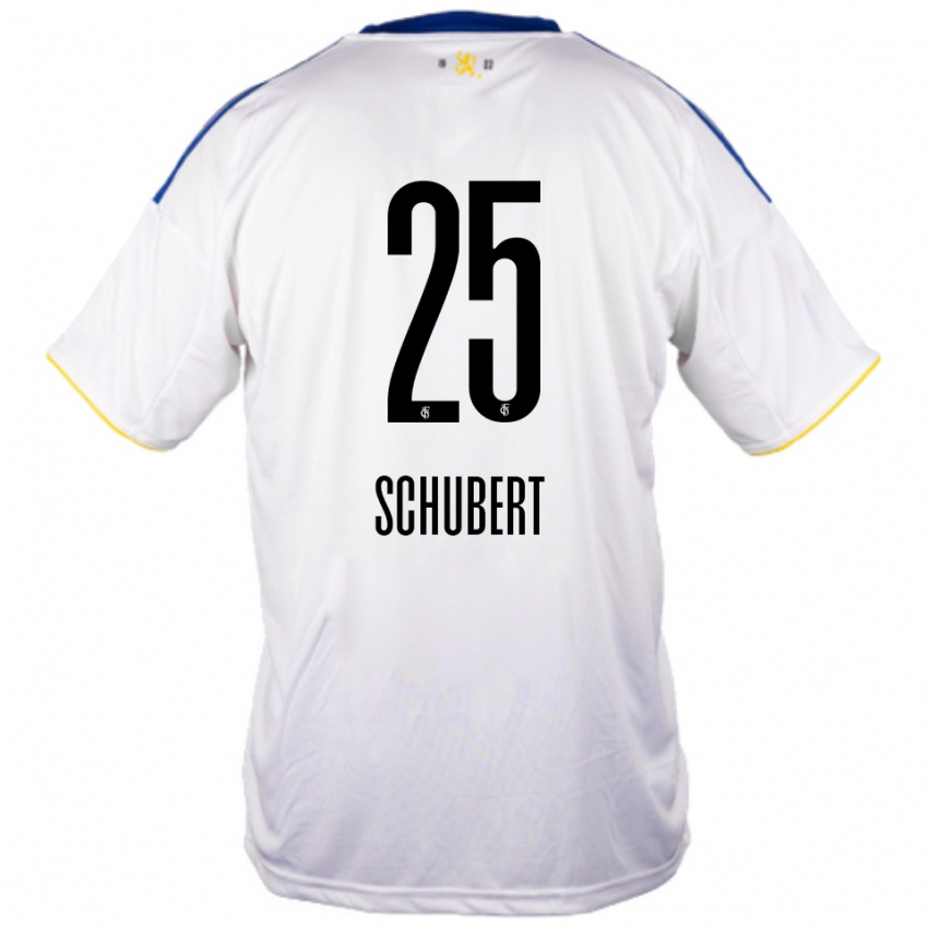 גברים Leonardo Schubert #25 לבן כחול צהוב הרחק ג'רזי 2025/26 חולצה קצרה