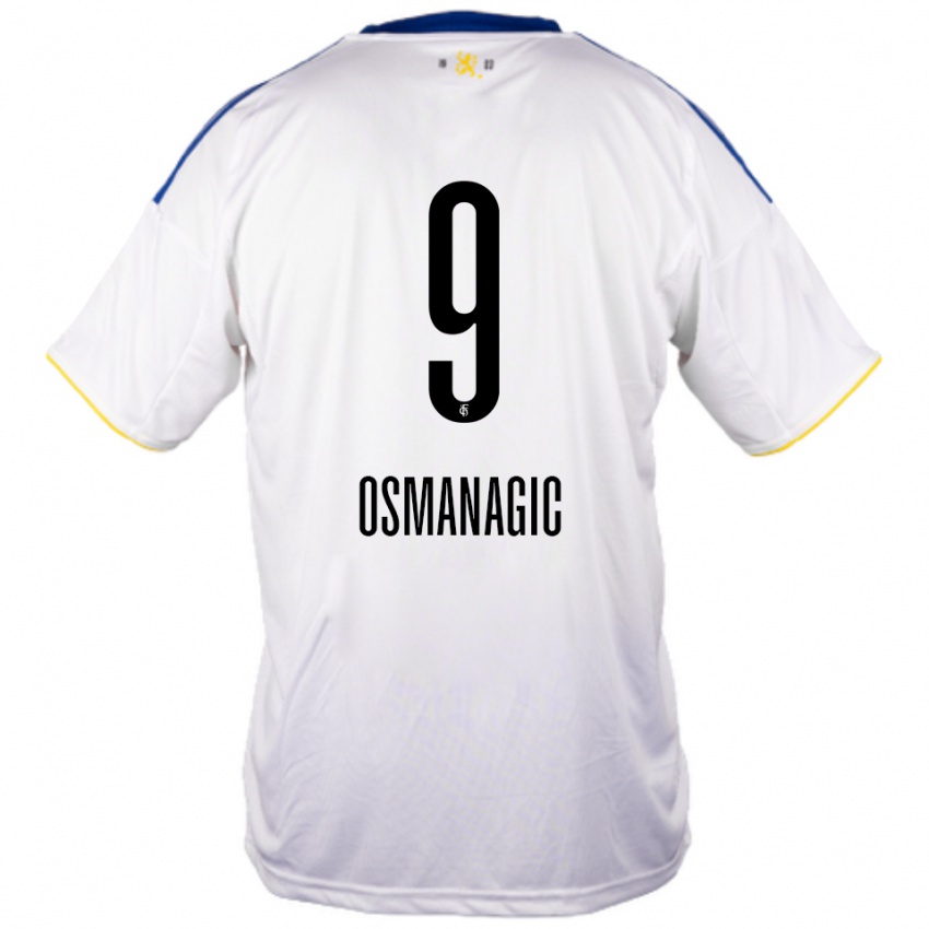 גברים Zinedin Osmanagic #9 לבן כחול צהוב הרחק ג'רזי 2025/26 חולצה קצרה