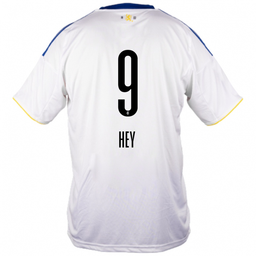 גברים Janis Hey #9 לבן כחול צהוב הרחק ג'רזי 2025/26 חולצה קצרה