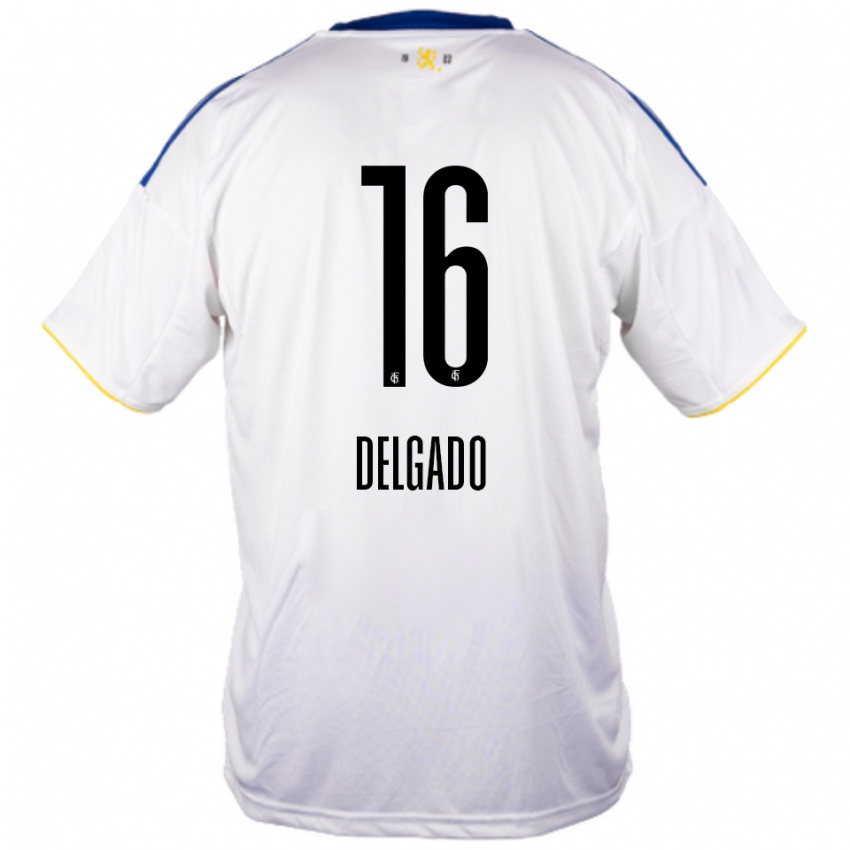 גברים Thierry Delgado #16 לבן כחול צהוב הרחק ג'רזי 2025/26 חולצה קצרה