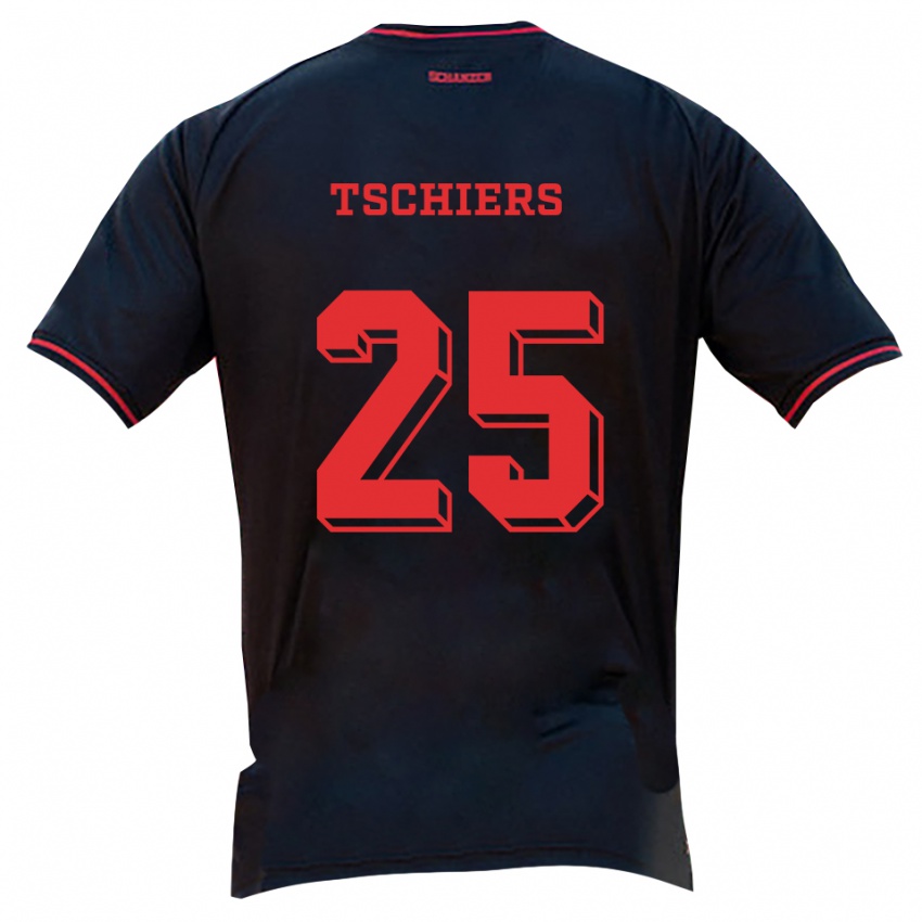 גברים Sarah Tschiers #25 שחור אדום לבן הרחק ג'רזי 2025/26 חולצה קצרה