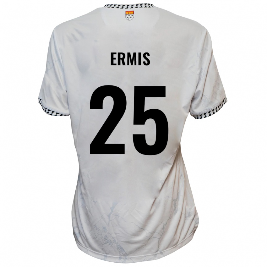 גברים Kiyan Ermis #25 לבן שחור הרחק ג'רזי 2025/26 חולצה קצרה