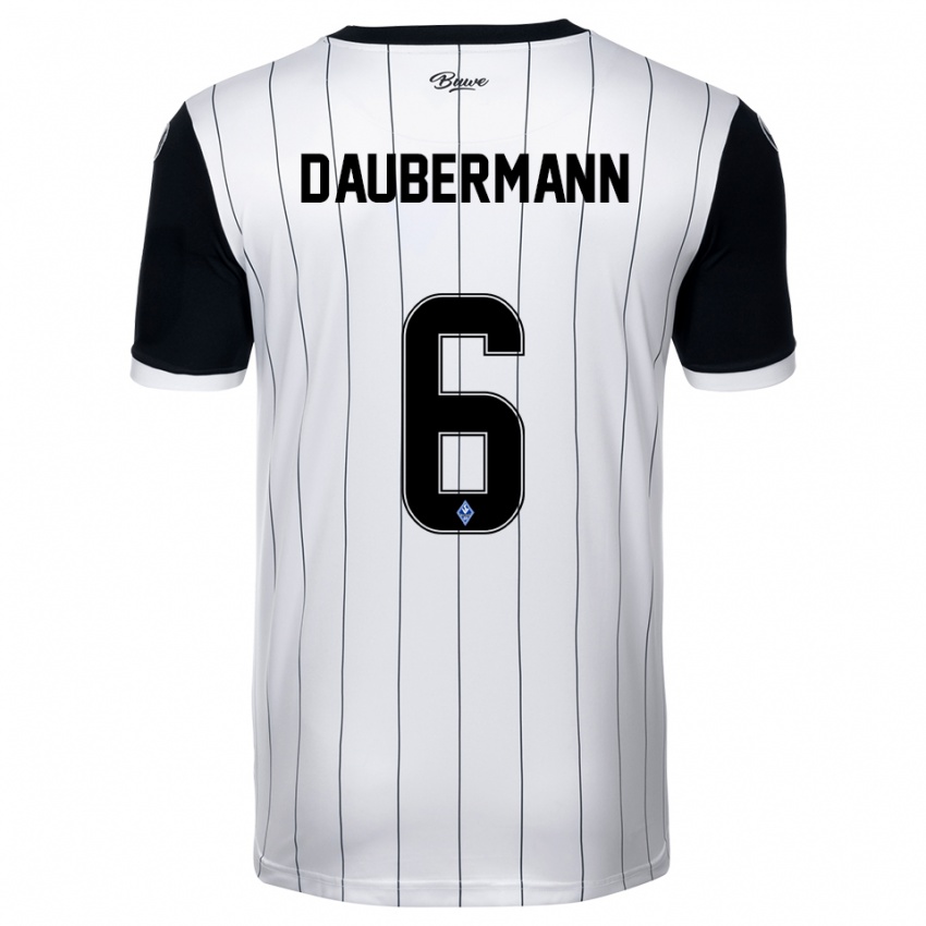 גברים יונס דאוברמן #6 לבן שחור הרחק ג'רזי 2025/26 חולצה קצרה