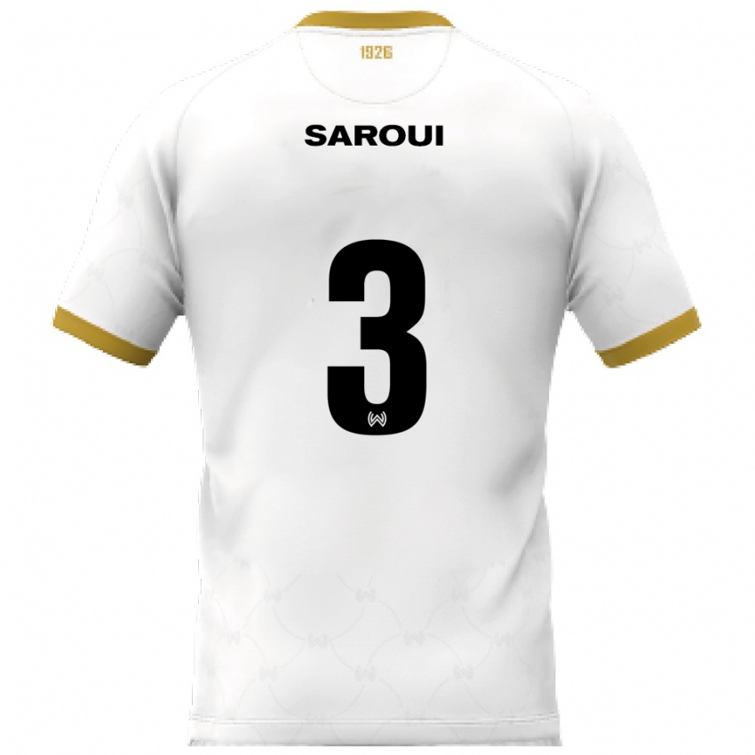 גברים Amin Saroui #3 לבן זהב הרחק ג'רזי 2025/26 חולצה קצרה