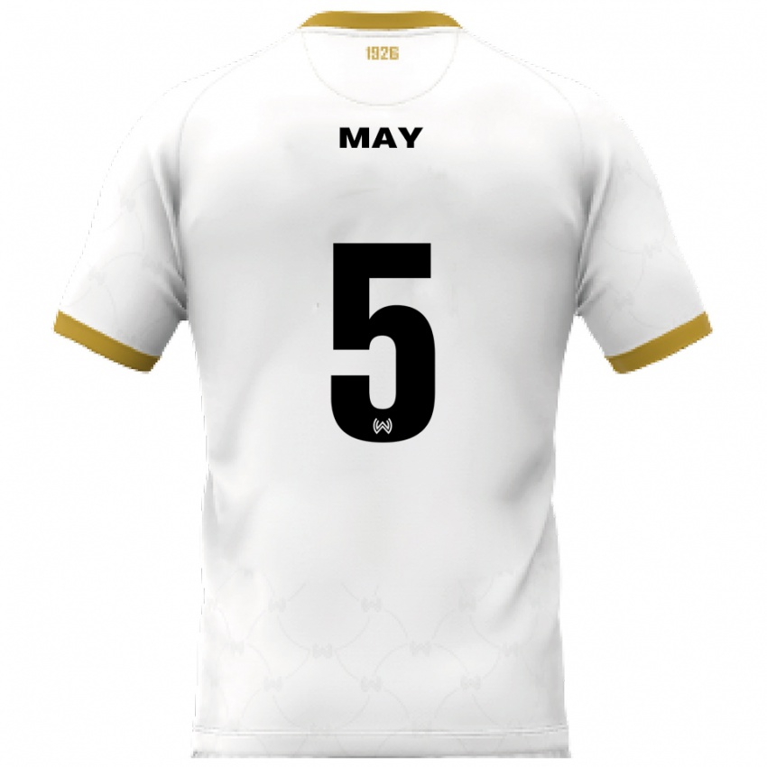 גברים ניקלאס מאי #5 לבן זהב הרחק ג'רזי 2025/26 חולצה קצרה