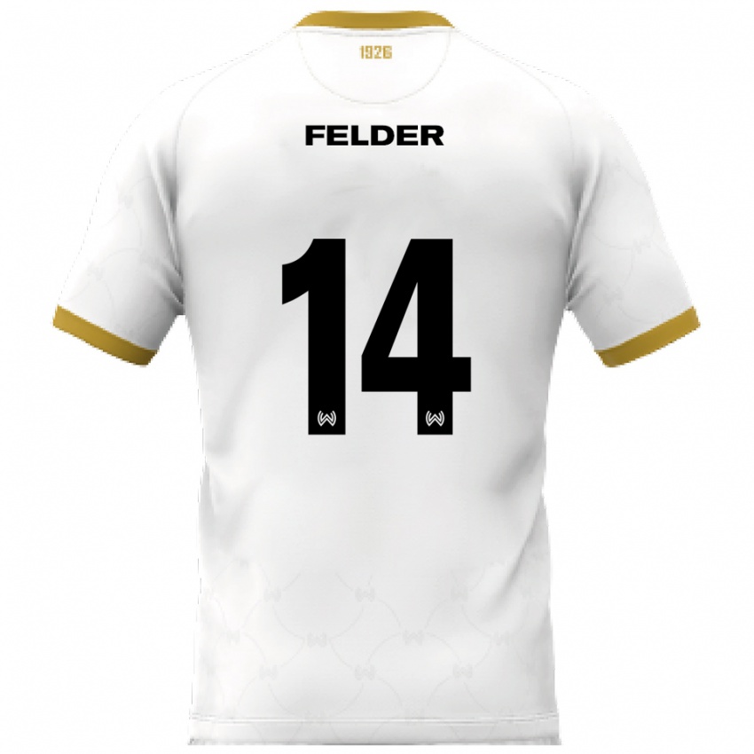 גברים מוחמד פלדר #14 לבן זהב הרחק ג'רזי 2025/26 חולצה קצרה