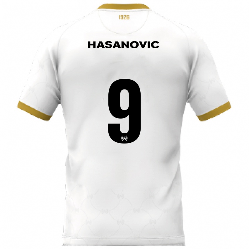 גברים כארים חסנוביץ׳ #9 לבן זהב הרחק ג'רזי 2025/26 חולצה קצרה