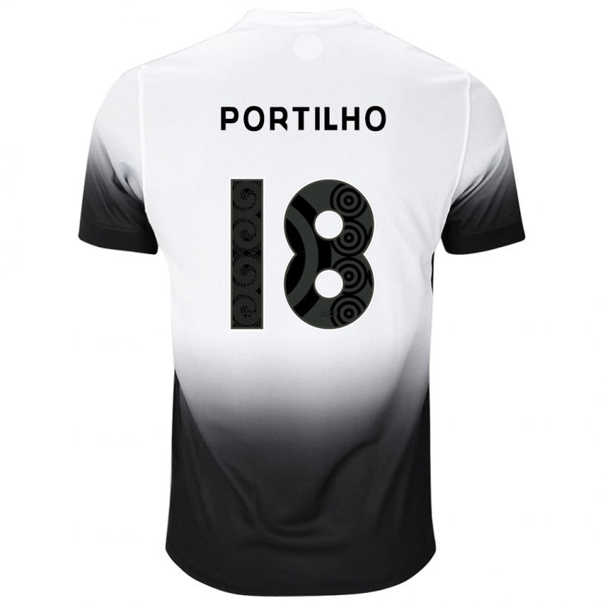 ילדים Gabi Portilho #18 שחור לבן ג'רזי ביתית 2025/26 חולצה קצרה