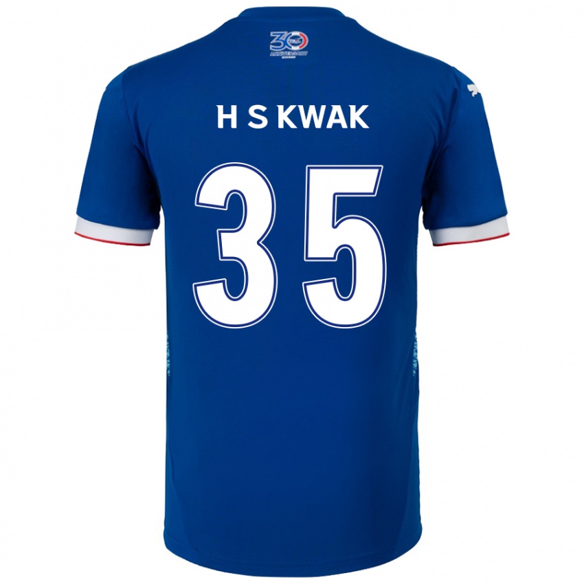 ילדים Sung-Hoon Kwak #35 לבן כחול מלכותי ג'רזי ביתית 2025/26 חולצה קצרה