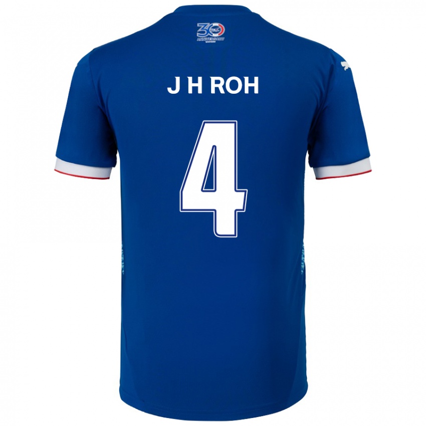 גברים Hyun-Jun Roh #4 לבן כחול מלכותי ג'רזי ביתית 2025/26 חולצה קצרה