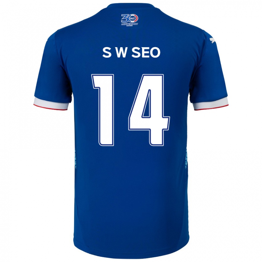 גברים Woo-Seong Seo #14 לבן כחול מלכותי ג'רזי ביתית 2025/26 חולצה קצרה