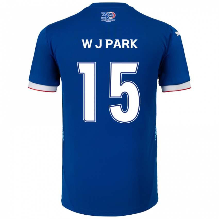 גברים Woo-Jin Park #15 לבן כחול מלכותי ג'רזי ביתית 2025/26 חולצה קצרה