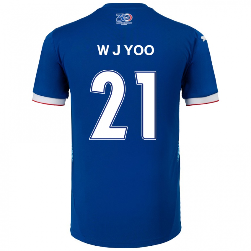 גברים Jin-Wook Yoo #21 לבן כחול מלכותי ג'רזי ביתית 2025/26 חולצה קצרה