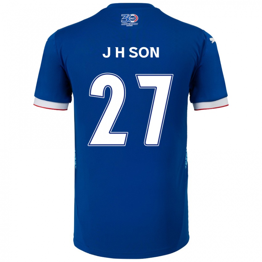 גברים Ho-Jun Son #27 לבן כחול מלכותי ג'רזי ביתית 2025/26 חולצה קצרה