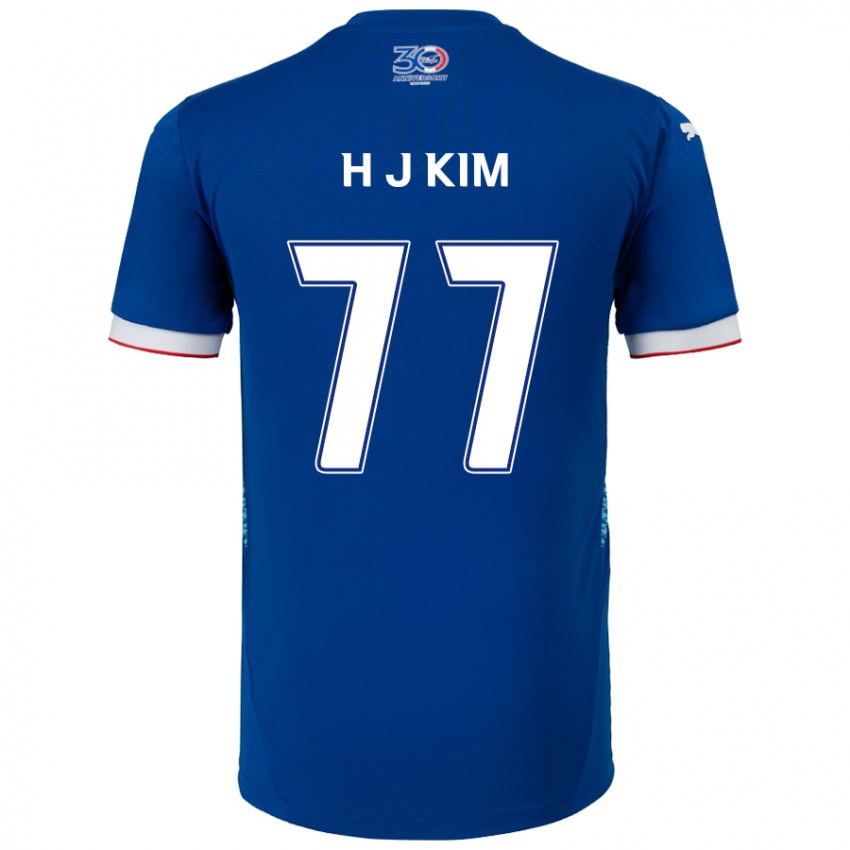 גברים Ji-Hyun Kim #77 לבן כחול מלכותי ג'רזי ביתית 2025/26 חולצה קצרה