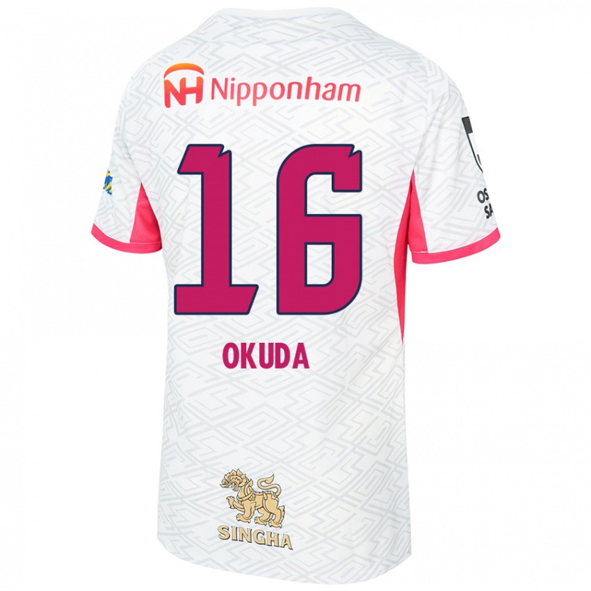 גברים Hayato Okuda #16 ורוד סאקורה לבן הרחק ג'רזי 2025/26 חולצה קצרה