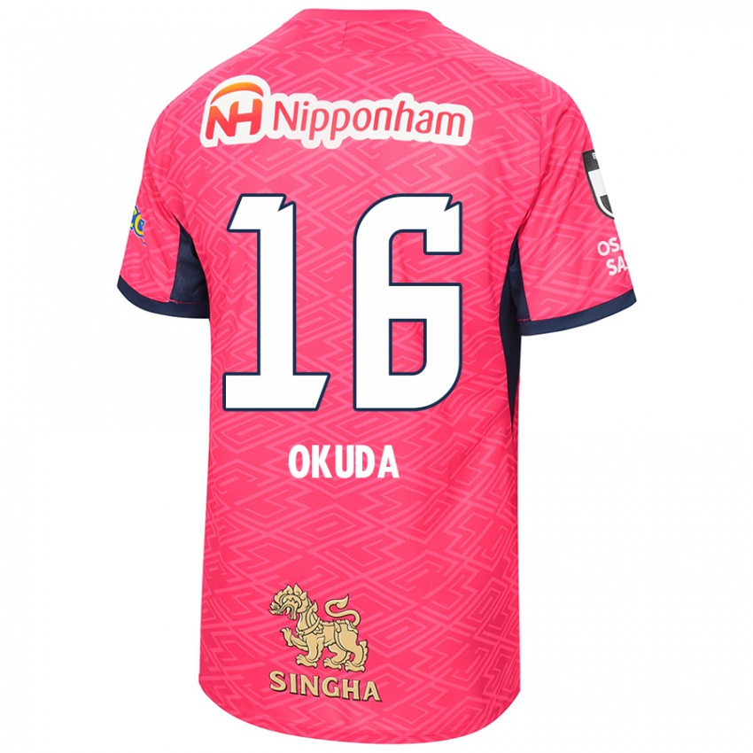 נשים Hayato Okuda #16 ורוד סאקורה לבן ג'רזי ביתית 2025/26 חולצה קצרה