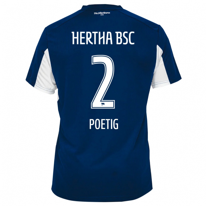 נשים David Poetig #2 לבן כחול ג'רזי ביתית 2025/26 חולצה קצרה