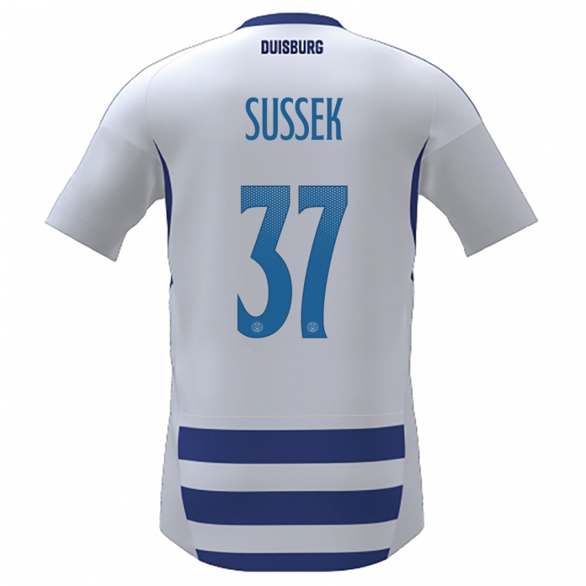 נשים פטריק זוסק #37 לבן כחול ג'רזי ביתית 2025/26 חולצה קצרה