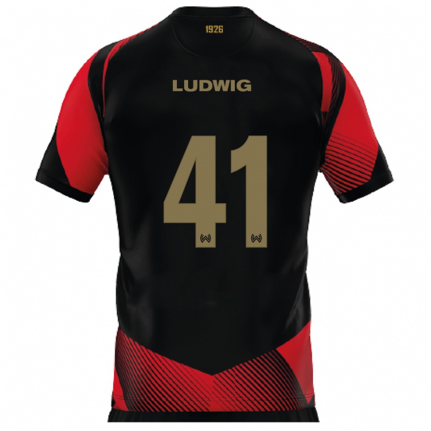 נשים פין לודוויג #41 שחור אדום ג'רזי ביתית 2025/26 חולצה קצרה