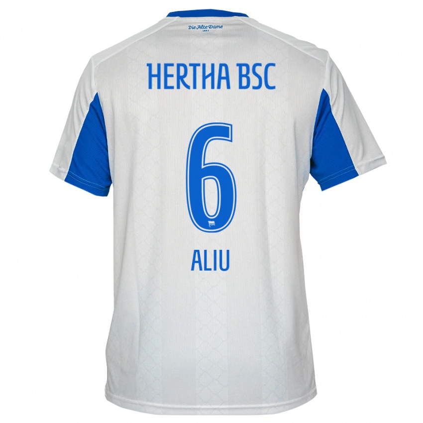 נשים Lorent Aliu #6 לבן כחול הרחק ג'רזי 2025/26 חולצה קצרה