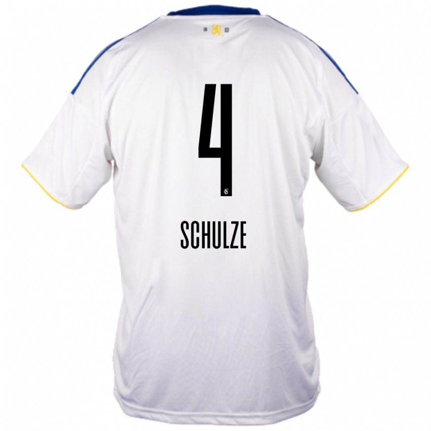 נשים Mateo Schulze #4 לבן כחול צהוב הרחק ג'רזי 2025/26 חולצה קצרה