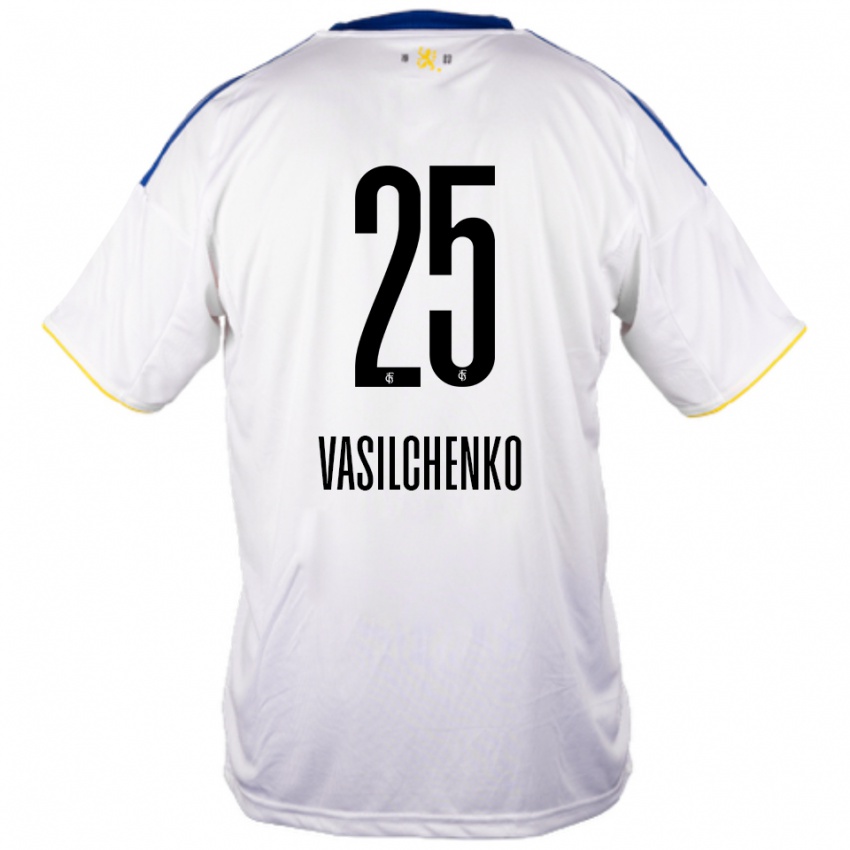 נשים Leonard Vasilchenko #25 לבן כחול צהוב הרחק ג'רזי 2025/26 חולצה קצרה