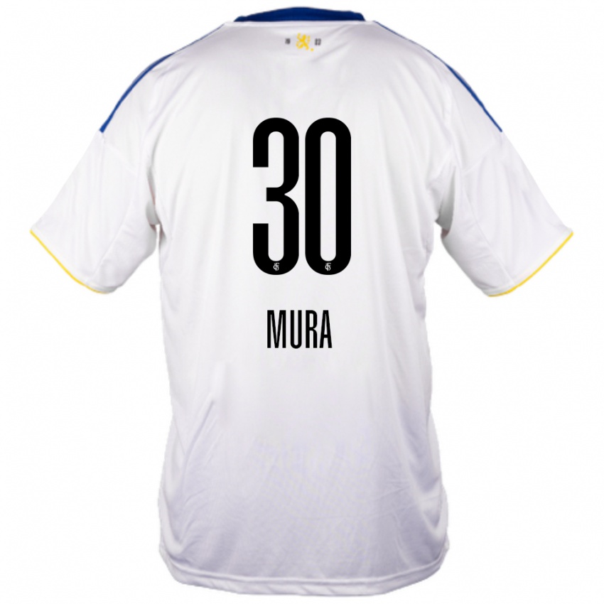 נשים Luca Mura #30 לבן כחול צהוב הרחק ג'רזי 2025/26 חולצה קצרה
