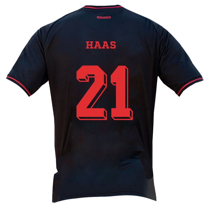 נשים Leo Haas #21 שחור אדום לבן הרחק ג'רזי 2025/26 חולצה קצרה