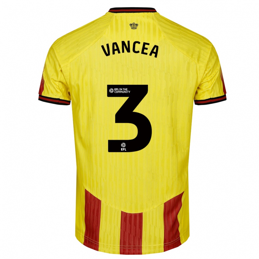 ילדים Raul Vancea #3 צהוב אדום ג'רזי ביתית 2025/26 חולצה קצרה