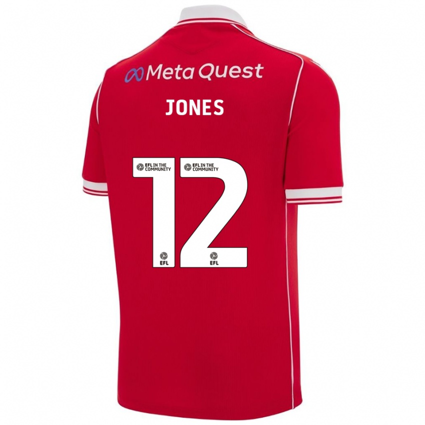 ילדים קארה ג׳ונס #12 אדום לבן ג'רזי ביתית 2025/26 חולצה קצרה