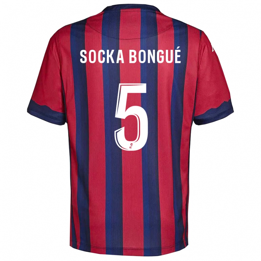 ילדים Loïc Socka Bongué #5 בורדו כחול נייבי ג'רזי ביתית 2025/26 חולצה קצרה