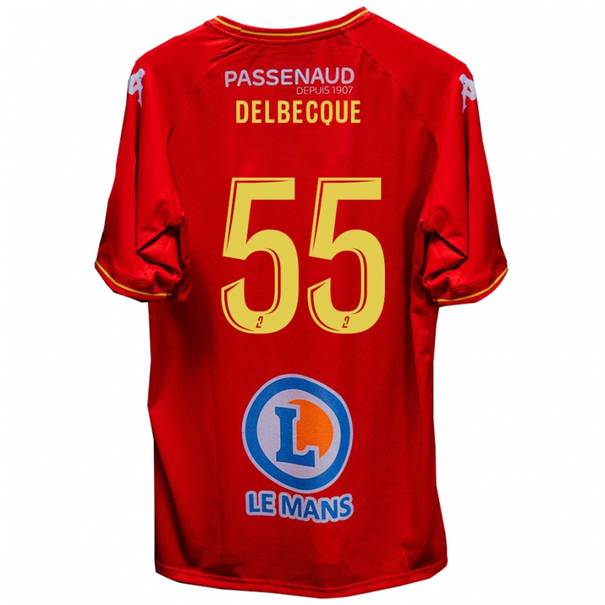 ילדים Augustin Delbecque #55 אדום צהוב ג'רזי ביתית 2025/26 חולצה קצרה