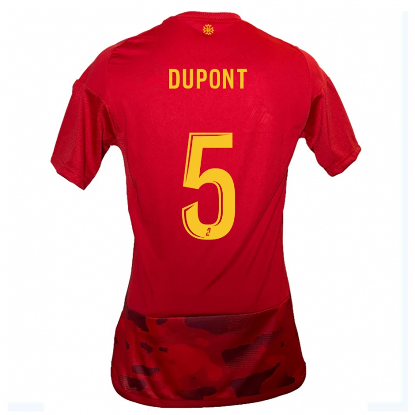 ילדים Baptiste Dupont #5 אדום צהוב ג'רזי ביתית 2025/26 חולצה קצרה