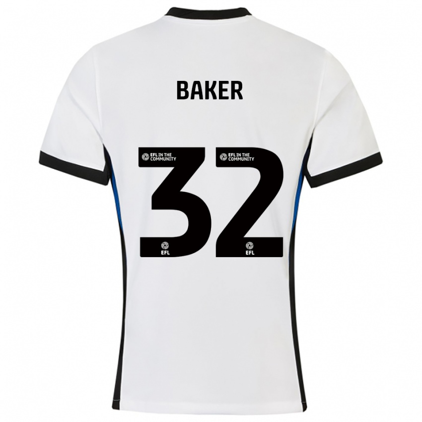ילדים אווה בייקר #32 לבן כחול הרחק ג'רזי 2025/26 חולצה קצרה