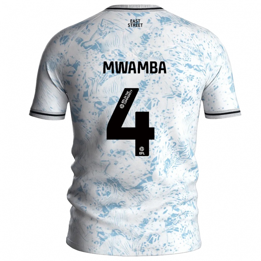 ילדים אלן מואמבה #4 לבן תכלת הרחק ג'רזי 2025/26 חולצה קצרה