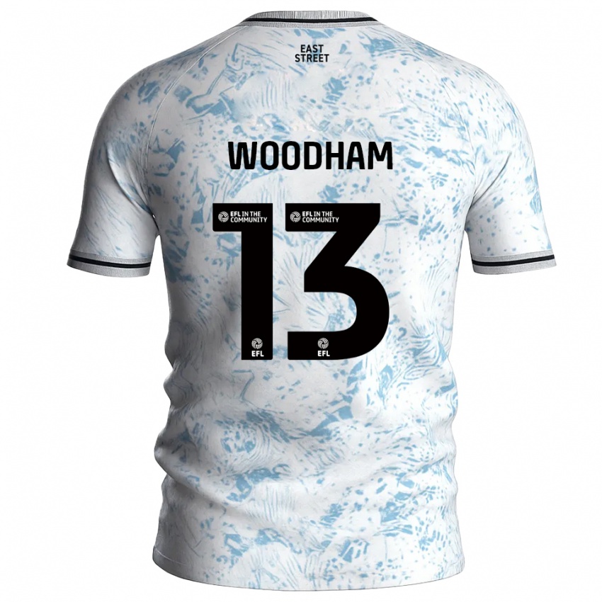 ילדים Finley Woodham #13 לבן תכלת הרחק ג'רזי 2025/26 חולצה קצרה