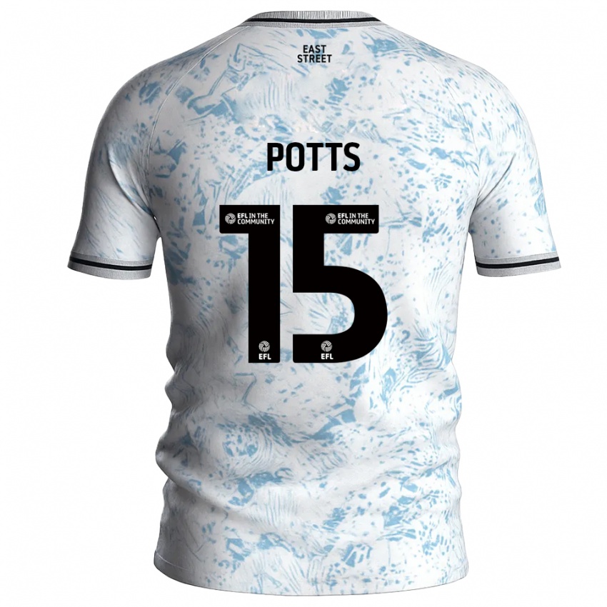 ילדים דן פוטס #15 לבן תכלת הרחק ג'רזי 2025/26 חולצה קצרה