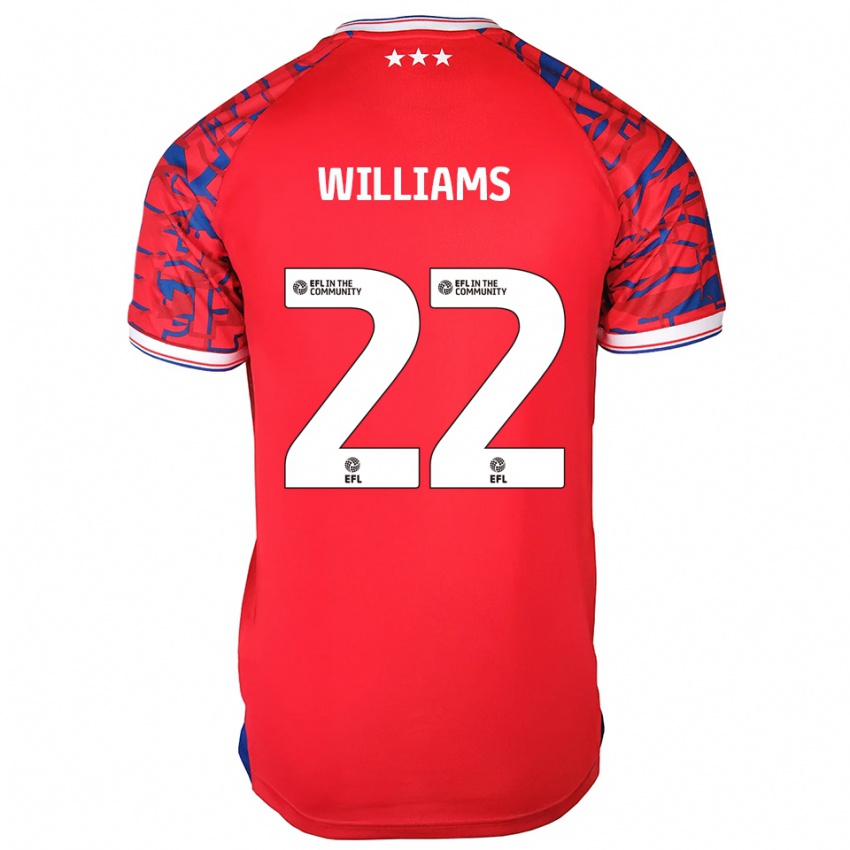 ילדים Evie Williams #22 אדום כחול הרחק ג'רזי 2025/26 חולצה קצרה ילדים Evie Williams #22 אדום כחול הרחק ג'רזי 2025/26 חולצה קצרה