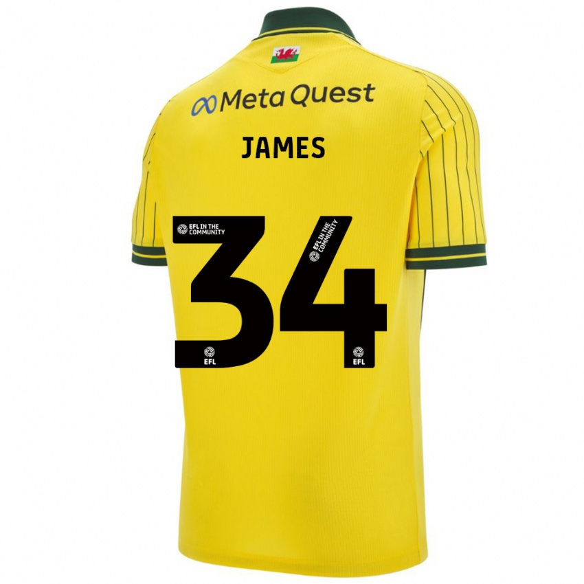 ילדים אהרון ג'יימס #34 צהוב ירוק הרחק ג'רזי 2025/26 חולצה קצרה