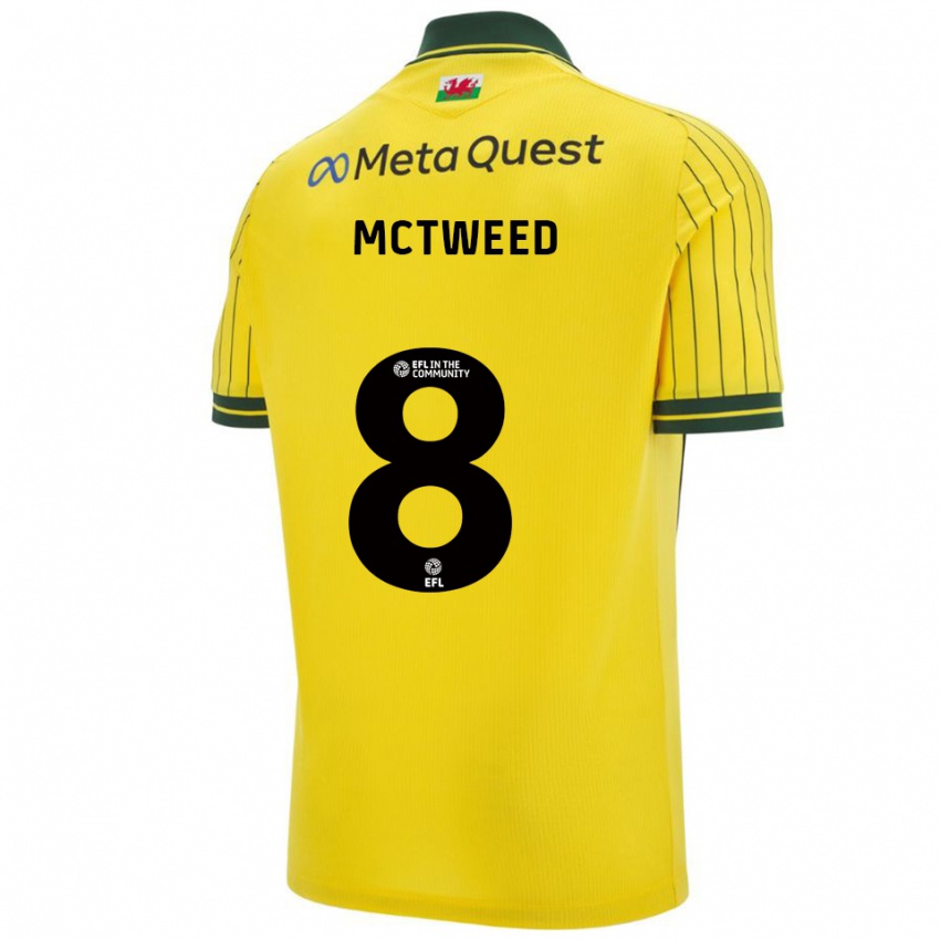 ילדים Oliver Mctweed #8 צהוב ירוק הרחק ג'רזי 2025/26 חולצה קצרה