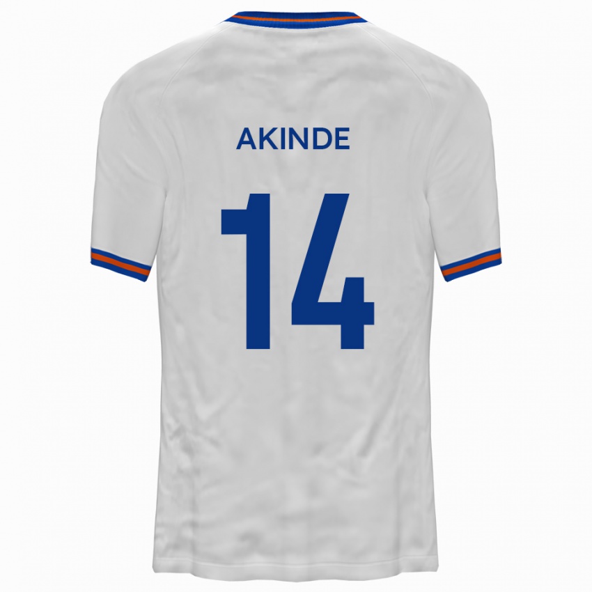 ילדים ג'ון אקינדה #14 לבן כחול הרחק ג'רזי 2025/26 חולצה קצרה