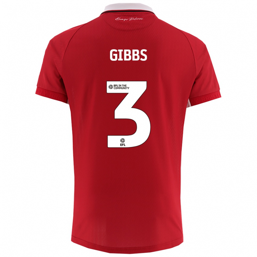 גברים טומוס גיבס #3 אדום לבן ג'רזי ביתית 2025/26 חולצה קצרה