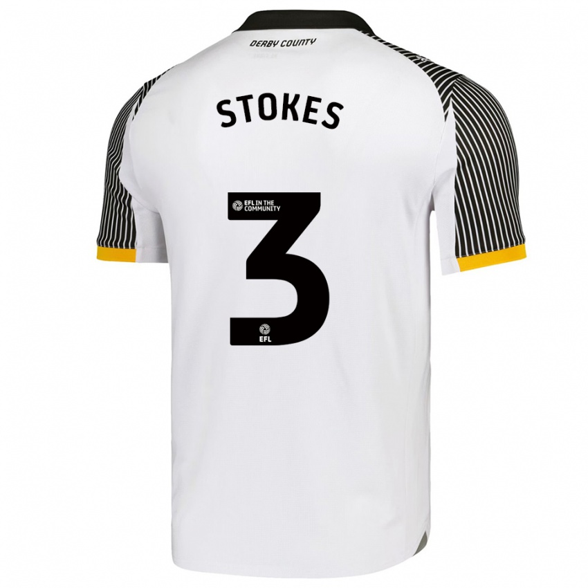 גברים George Stokes #3 לבן שחור ג'רזי ביתית 2025/26 חולצה קצרה