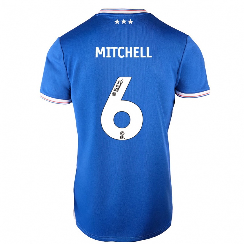 גברים לאה מיטשל #6 כחול לבן ג'רזי ביתית 2025/26 חולצה קצרה