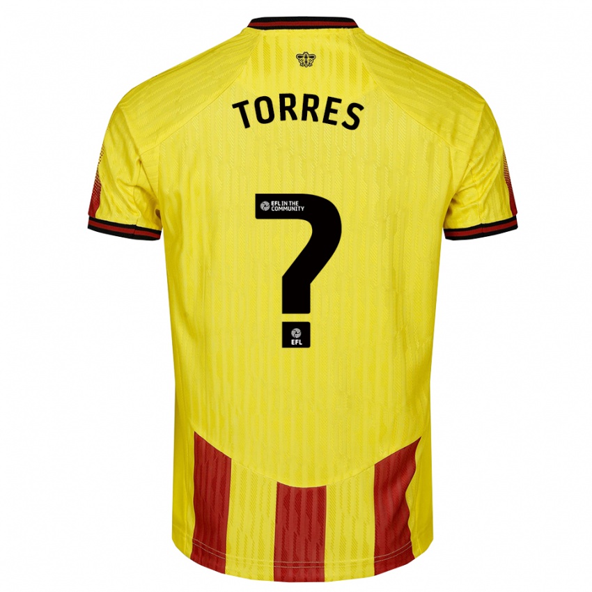 גברים Laken Torres #0 צהוב אדום ג'רזי ביתית 2025/26 חולצה קצרה