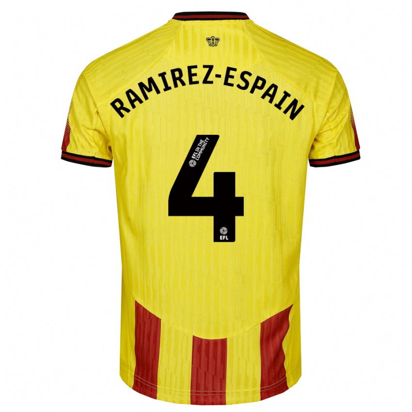 גברים ליאו רמירס-אספיין #4 צהוב אדום ג'רזי ביתית 2025/26 חולצה קצרה