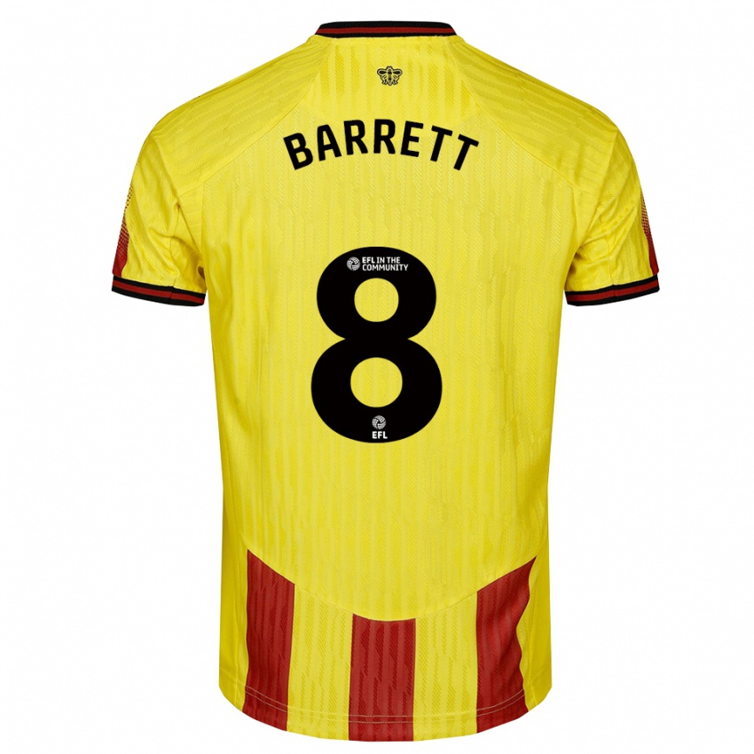 גברים Hayden Barrett #8 צהוב אדום ג'רזי ביתית 2025/26 חולצה קצרה